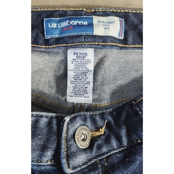 Liz Claiborne Petite 10 Blue Denim Straight-Leg Jeans, Cotton/Spandex SP - Picture 8 of 13